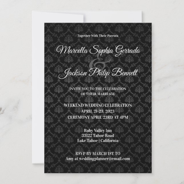 Invitación a la boda del patrón negro clásico (Anverso)