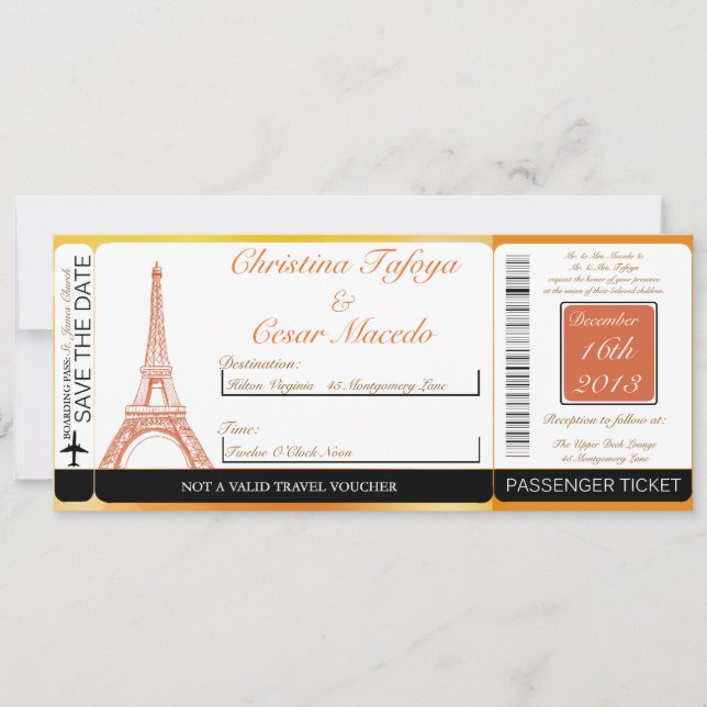 Invitación a la boda del Peach Boarding de París (Anverso)