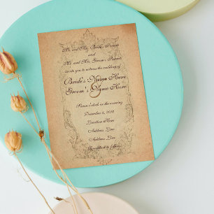 Invitación a la boda del pergamino antiguo de Oval