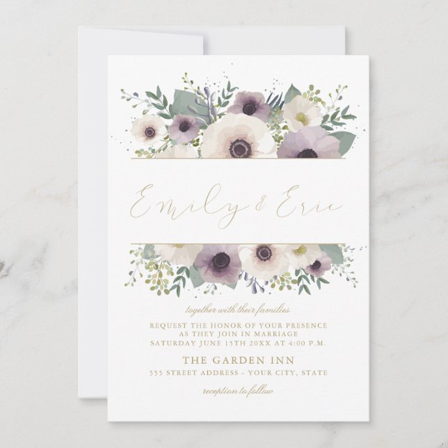 Invitación a la boda del personalizado Anemone Bou (Anverso)