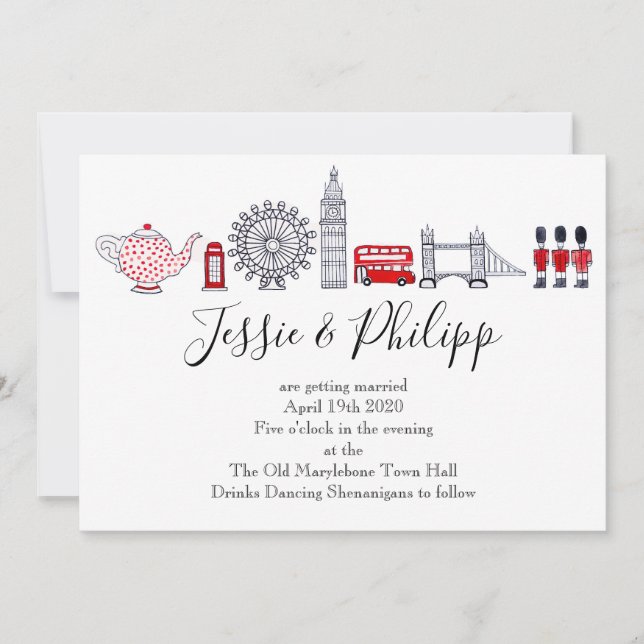 Invitación a la boda del personalizado de Londres (Anverso)