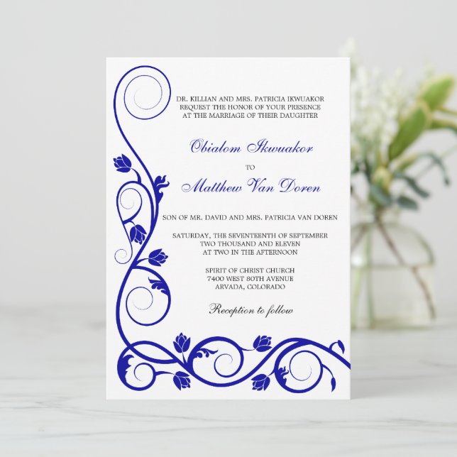 Invitación a la boda del personalizado Royal Blue  (Anverso de pie)
