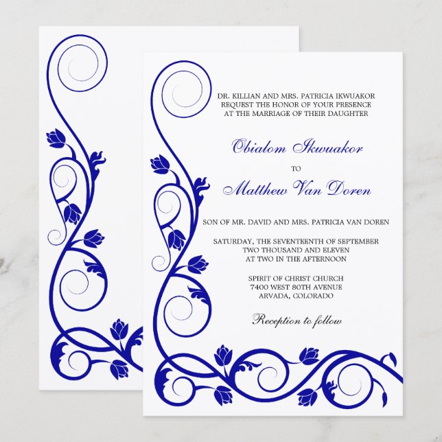 Invitación a la boda del personalizado Royal Blue  (Anverso / Reverso)