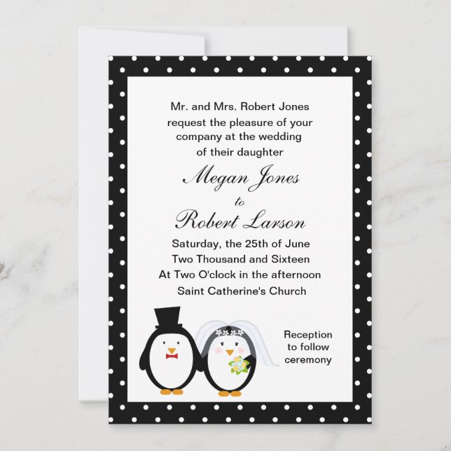 Invitación a la boda del pingüino de personalizabl (Anverso)