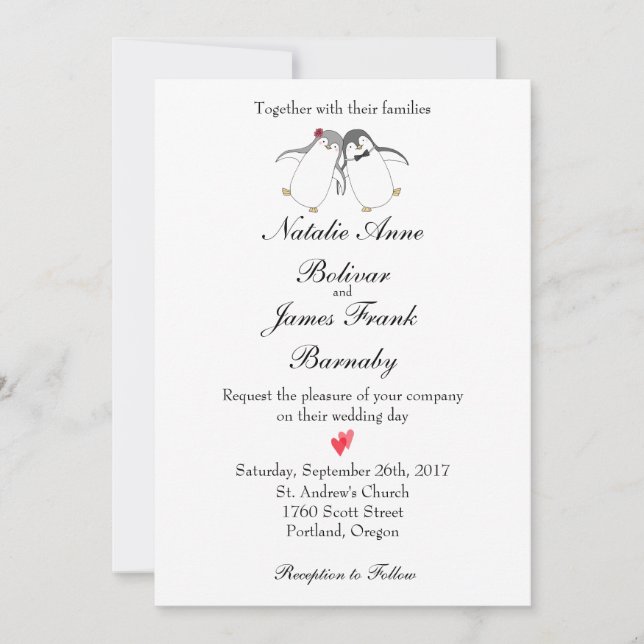 Invitación a la boda del pingüino Moderno y estilo (Anverso)
