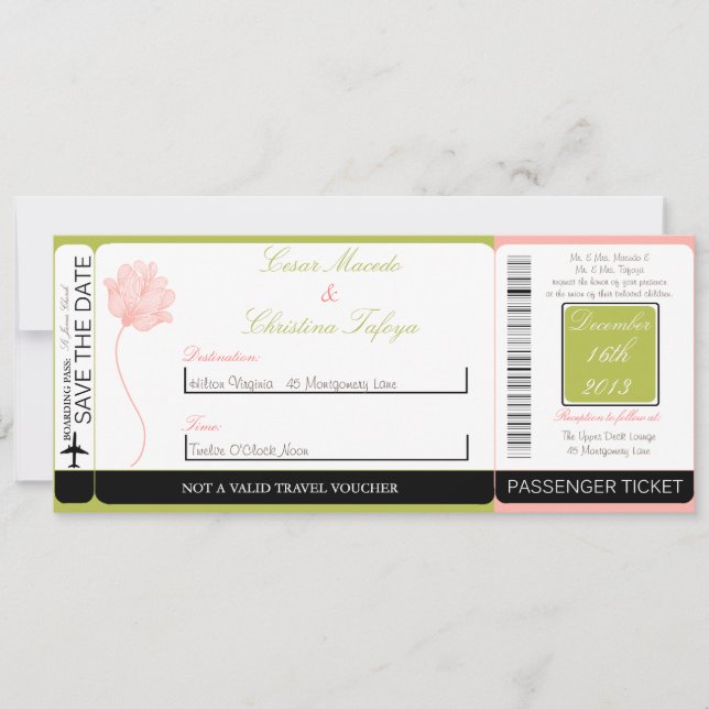 Invitación a la boda del primer día de un Pase de  (Anverso)