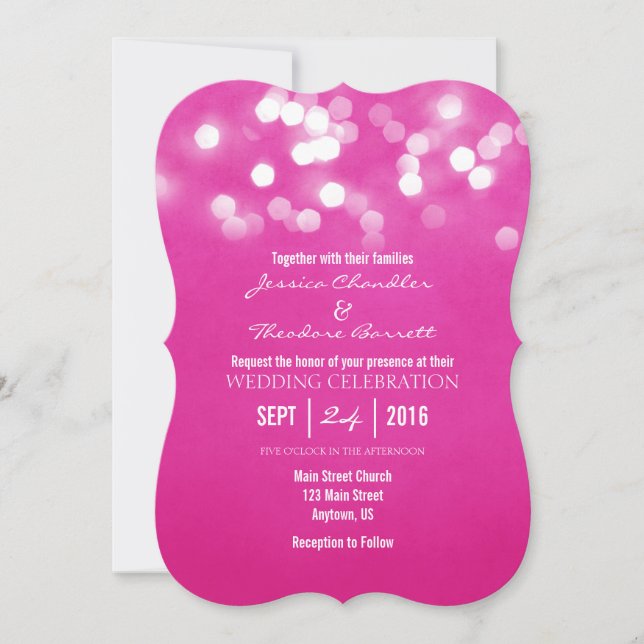 Invitación a la boda del Purpurina de Bokeh Rosado (Anverso)