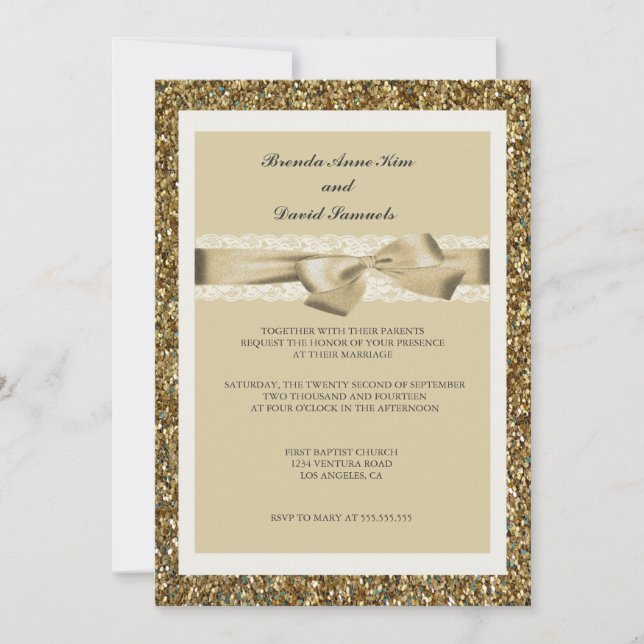 Invitación a la boda del Purpurina de encaje dorad (Anverso)