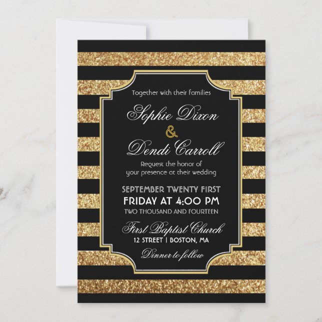 Invitación a la boda del Purpurina de oro Art Deco (Anverso)