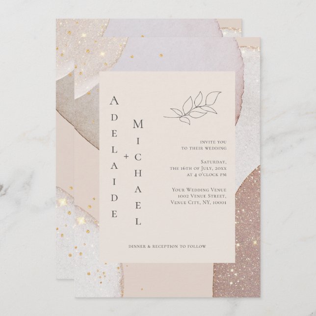 Invitación a la boda del Purpurina de oro Ivory Ag (Anverso / Reverso)