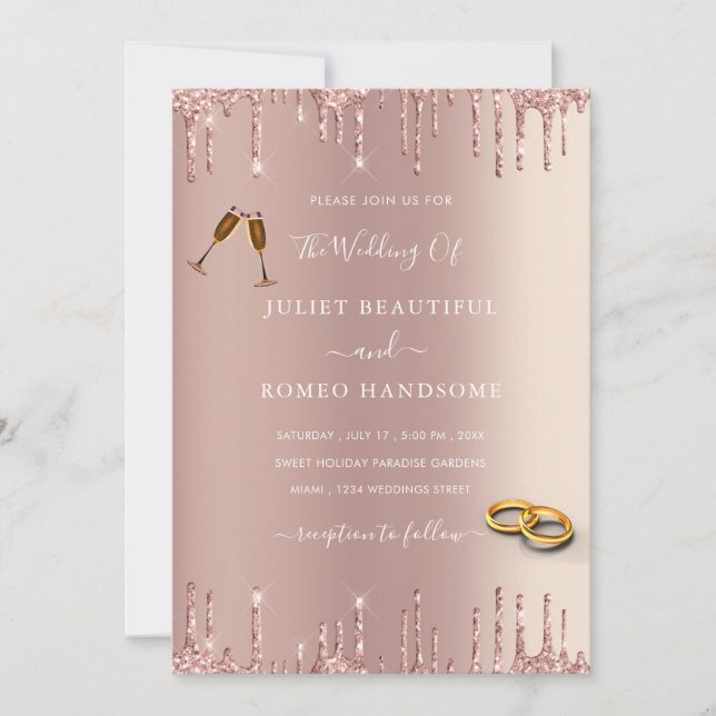 Invitación a la boda del Purpurina Rosa Gold Rubor (Anverso)