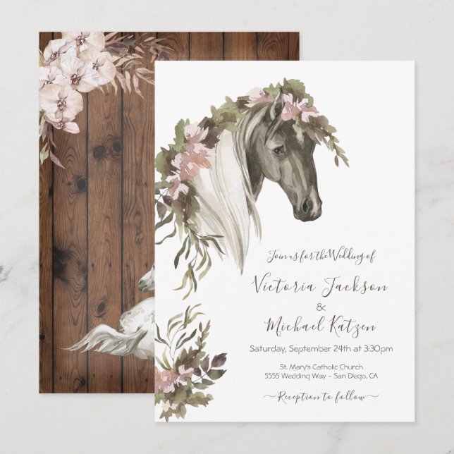 Invitación a la boda del Rancho de Caballo Floral (Anverso / Reverso)