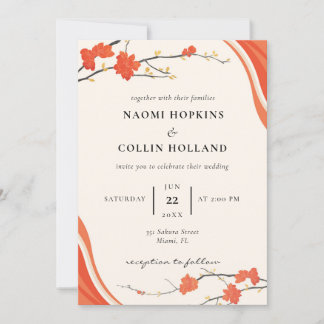 Invitación a la boda del Rectángulo Floral Rojo