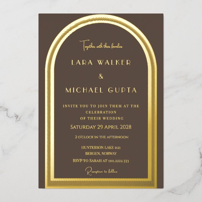 Invitación a la boda del Relieve metalizado del Ar (Anverso)