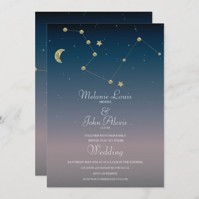 Invitación a la boda del Relieve metalizado dorado (Anverso / Reverso)