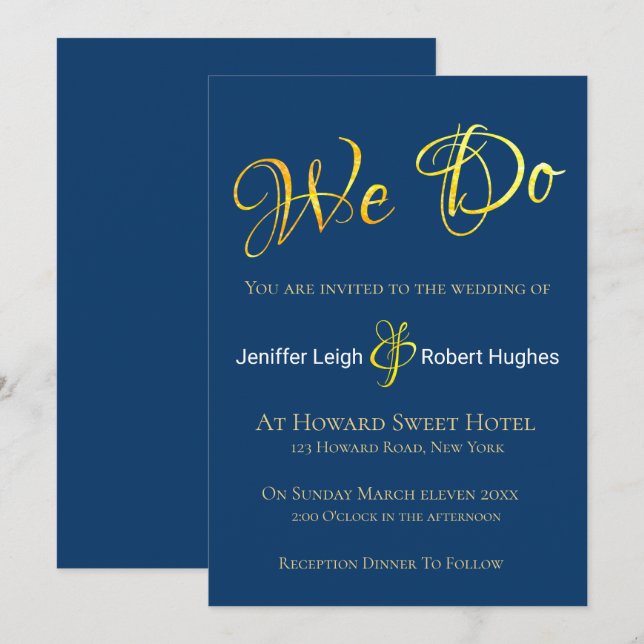 Invitación a la boda del Relieve metalizado dorado (Anverso / Reverso)