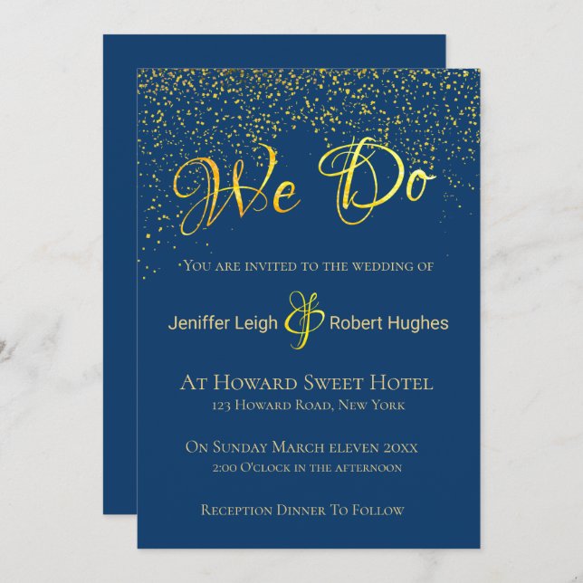 Invitación a la boda del Relieve metalizado dorado (Anverso / Reverso)