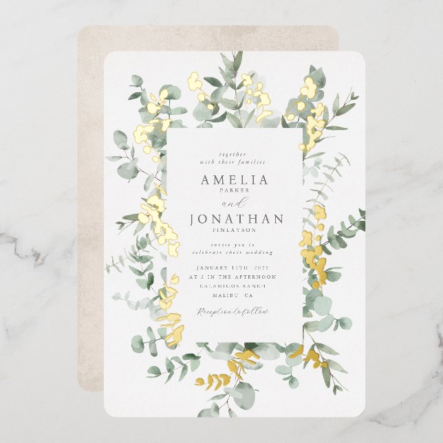 Invitación a la boda del Relieve metalizado Eucaly (Anverso/Reverso)