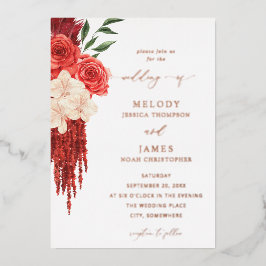 Invitación a la boda del Relieve metalizado floral