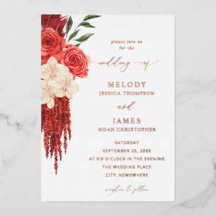 Invitación a la boda del Relieve metalizado floral