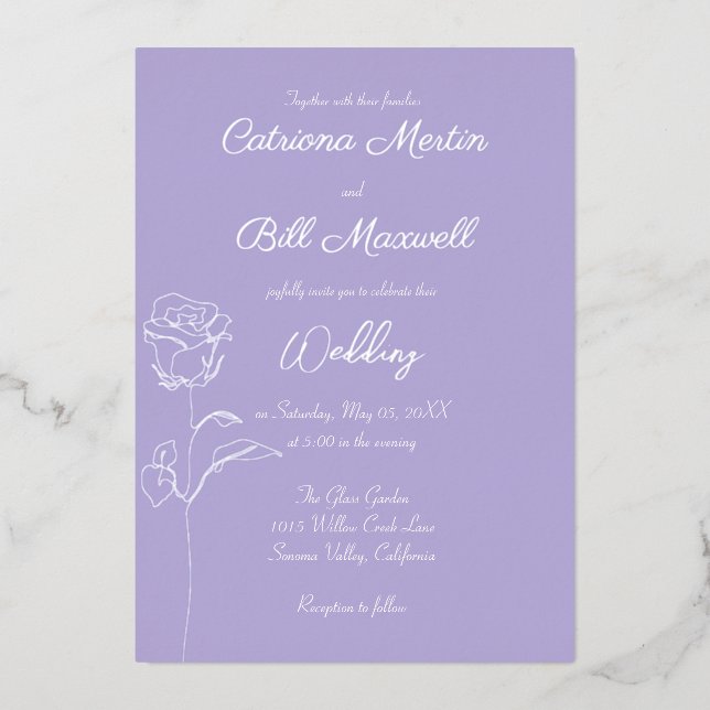 Invitación a la boda del Relieve metalizado platea (Anverso)