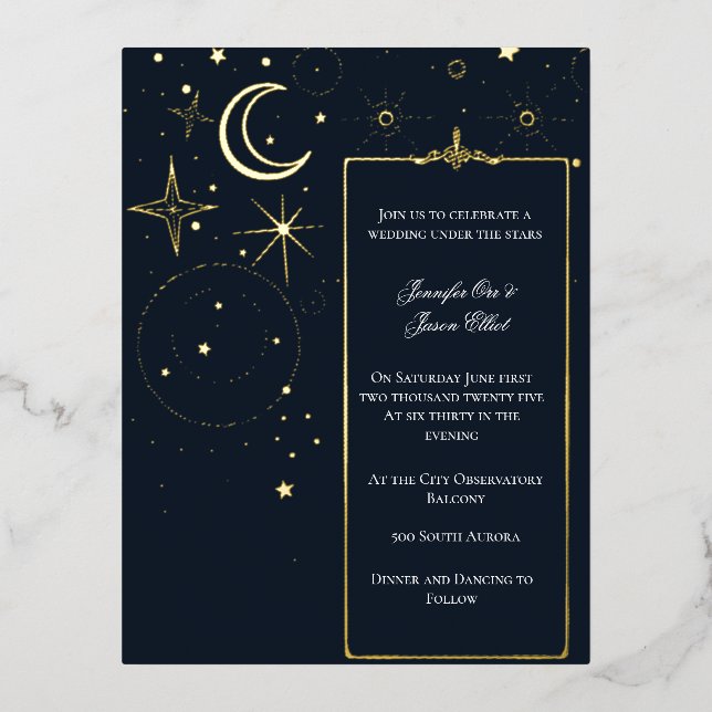 Invitación a la boda del Relieve metalizado Starry (Anverso)