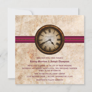 Invitación a la boda del reloj antiguo, Fuchsia