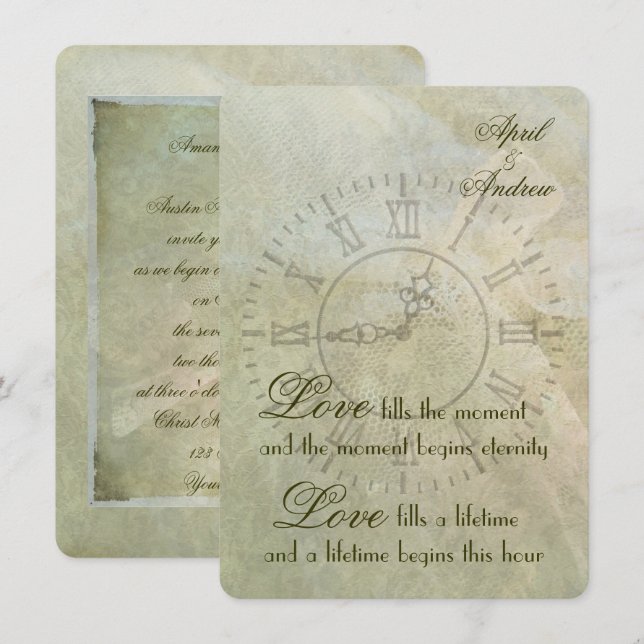 Invitación a la boda del reloj de vintage (Anverso / Reverso)