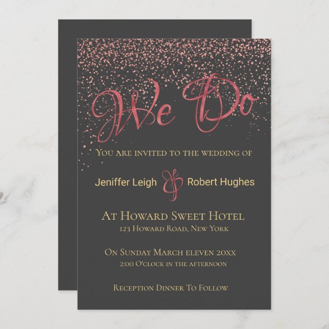 Invitación a la boda del Rosa de caligrafía Reliev (Anverso / Reverso)