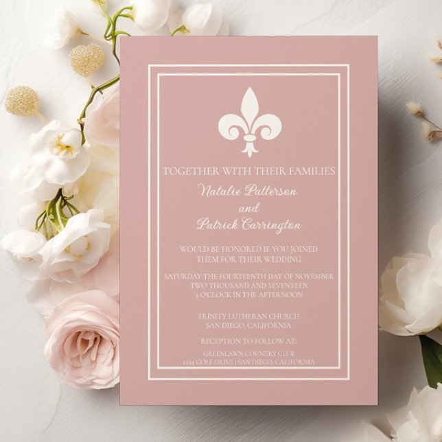 Invitación a la boda del Rosa Dusty Fleur de Lis (Dusty Rose Fleur de Lis Wedding Invitation)