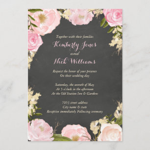 Invitación a la boda del Rosa floral Wreath Chalkb