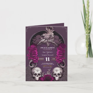 Invitación a la boda del Rosa Gótico Black Purple