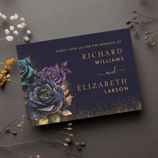 Invitación a la boda del Rosa gótico oscuro Purpur (Dark Gothic Rose Glitter Wedding Invitation)