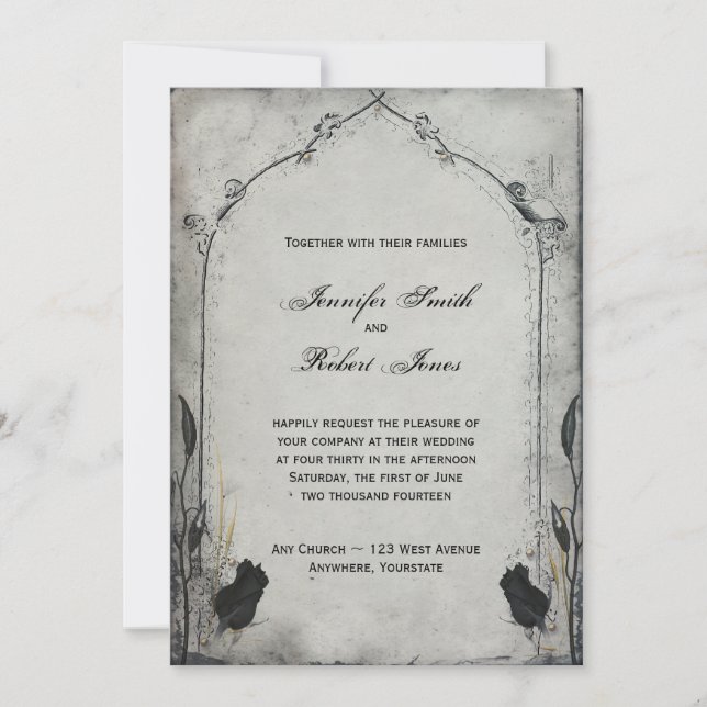 Invitación a la boda del Rosa negro gótico Trellis (Anverso)