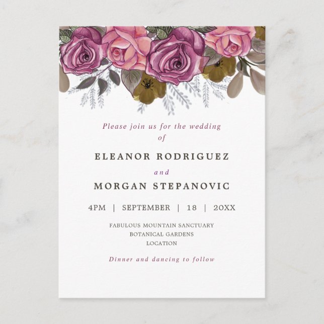 Invitación a la boda del rosa piurple rosado moder (Anverso)