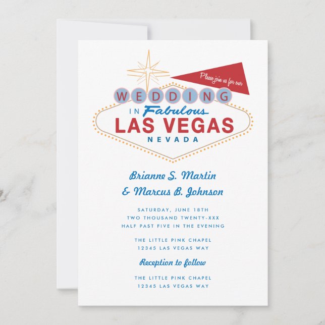 Invitación a la boda del Rótulo Retro Las Vegas (Anverso)
