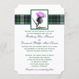 Invitación a la boda del silbato del tartán verde 