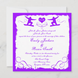 Invitación a la boda del snowboard morado