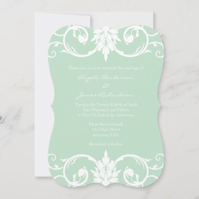Invitación a la boda del soporte de Swirl verde de (Anverso)