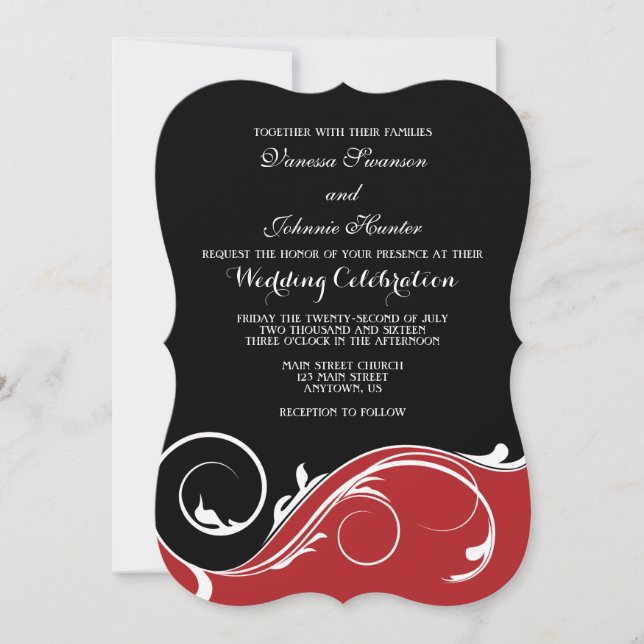 Invitación a la boda del soporte negro rojo (Anverso)