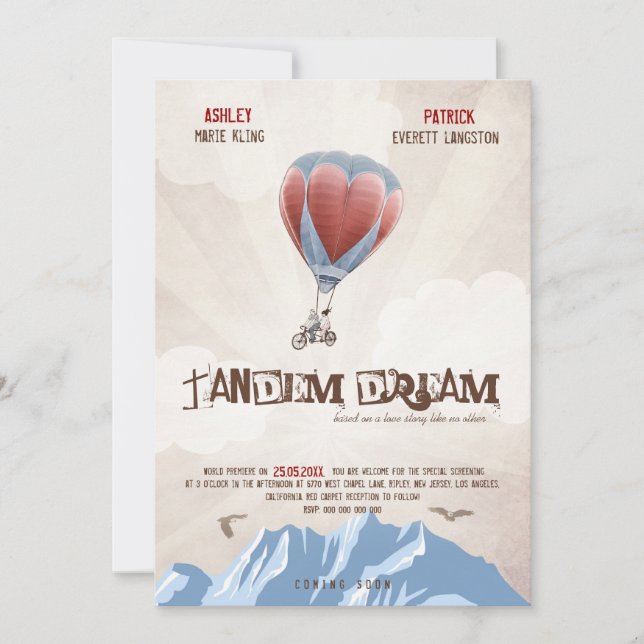 Invitación a la boda del sueño del tándem (estilo  (Anverso)