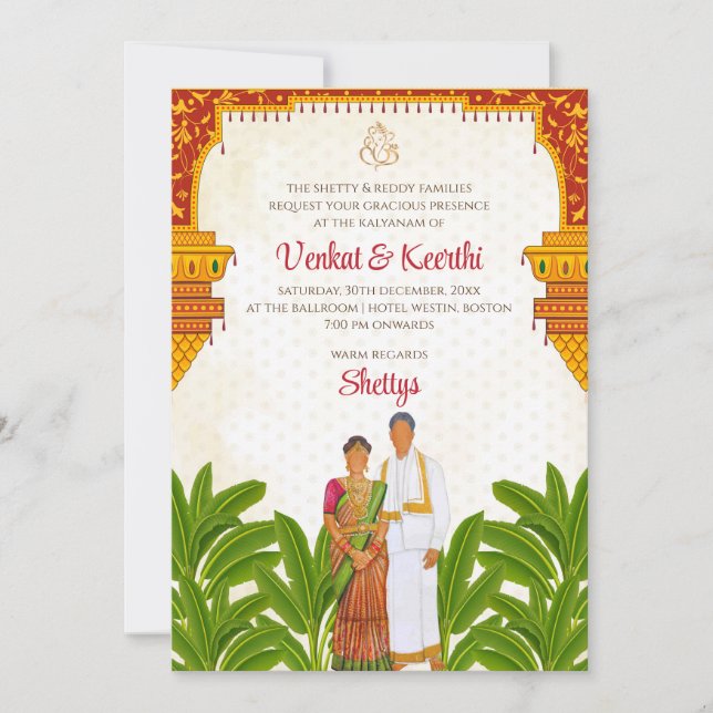 Invitación a la boda del sur de India Tarjeta Boda (Anverso)