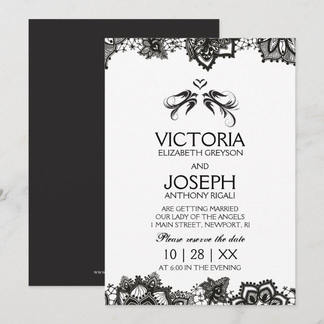 Invitación a la boda del tatuaje ~ Aves negras y e (Anverso / Reverso)
