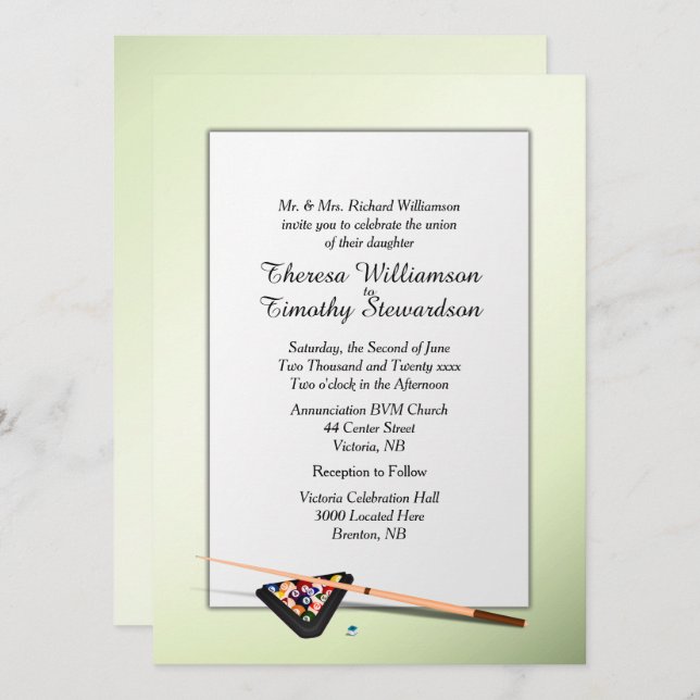 Invitación a la boda del tema Billiard (Anverso / Reverso)
