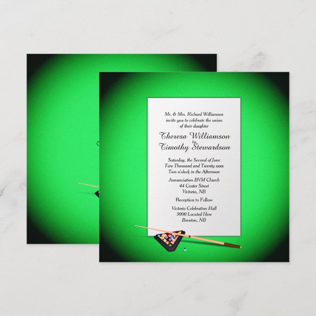 Invitación a la boda del tema Billiard (Anverso / Reverso)