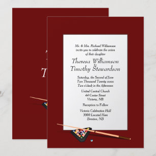 Invitación a la boda del tema Billiard rojo profun