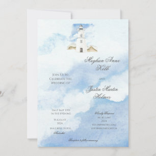 Invitación a la boda del tema costero del faro
