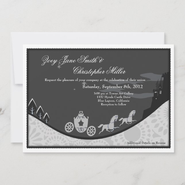 Invitación a la boda del tema de Cenicienta de cue (Anverso)