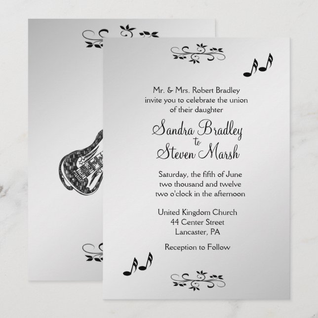 Invitación a la boda del tema de guitarra 5" x 7" (Anverso / Reverso)