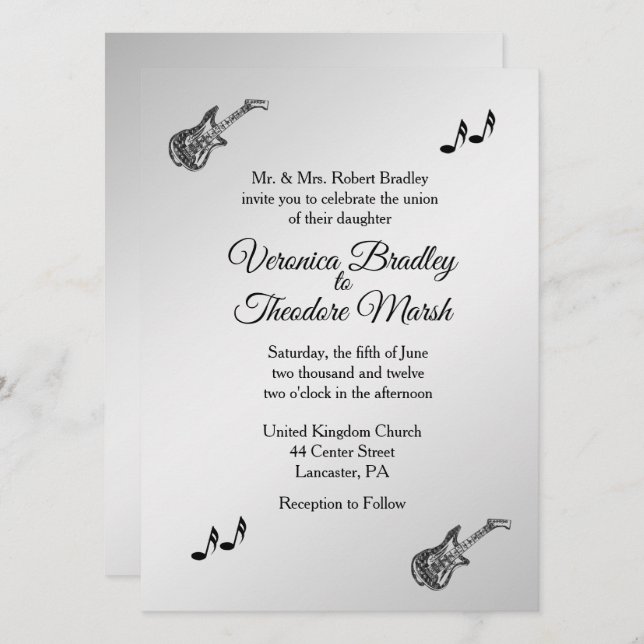Invitación a la boda del tema de guitarra de 5,5"  (Anverso / Reverso)